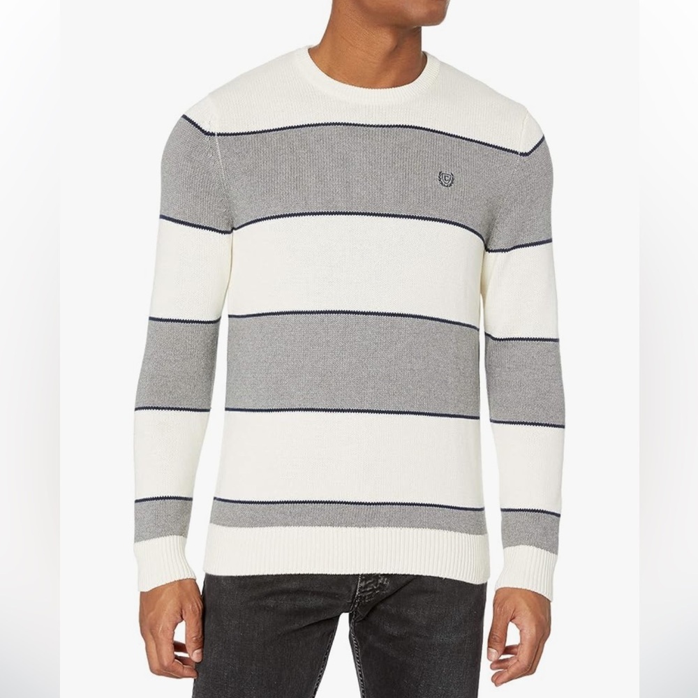 CHAPS Mens Classic Fit Cotton Striped‎ Crewneck Pullover Sweater Size Medium
